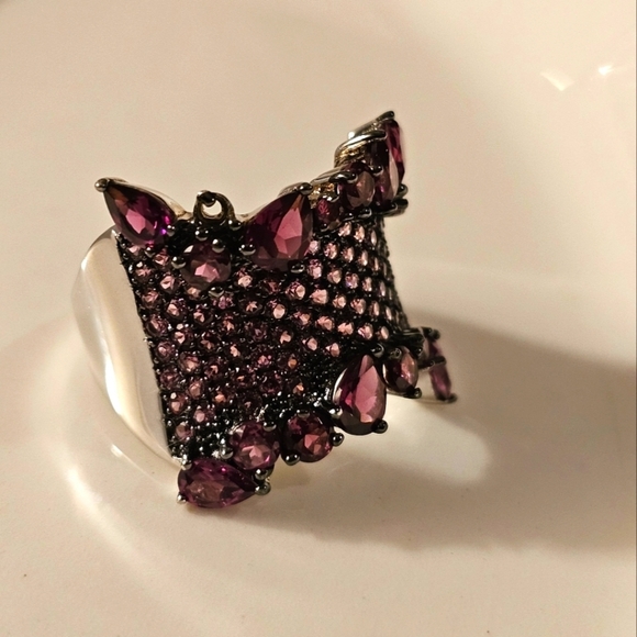 4.66 CTW Raspberry Rhodolite Rhodium Over Sterling Cocktail Ring Size 8 R1P23 - Picture 12 of 12